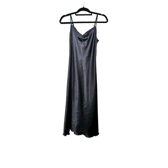 Bebe Gray Slip Dress Size Small Made In USA  Slinky Silky Sexy Y2k Lettuce Trim - Picture 1 of 7